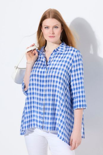 Plus size veliki brojevi Bluza 3/4 rukava karirana za punije