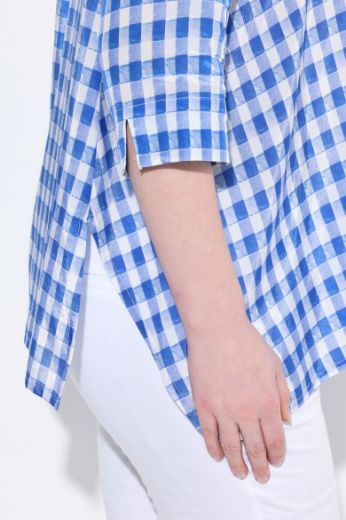 Plus size veliki brojevi Bluza 3/4 rukava karirana za punije