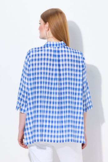 Plus size veliki brojevi Bluza 3/4 rukava karirana za punije