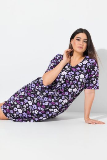 Plus size veliki brojevi Haljina midi kratkih rukava V ovratnika za punije