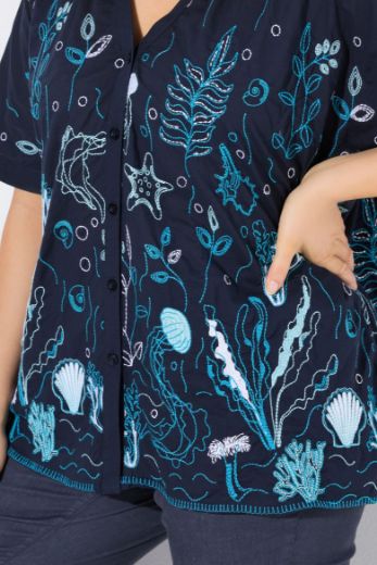 Plus size veliki brojevi Bluza kratkih rukava morskog printa za punije