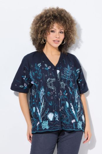 Plus size veliki brojevi Bluza kratkih rukava morskog printa za punije