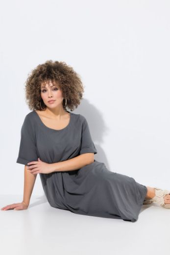 Plus size veliki brojevi Haljina midi kratkih rukava okruglog izreza za punije