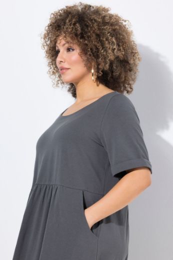 Plus size veliki brojevi Haljina midi kratkih rukava okruglog izreza za punije