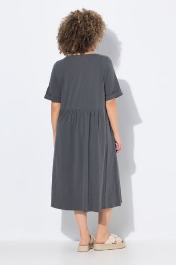 Plus size veliki brojevi Haljina midi kratkih rukava okruglog izreza za punije