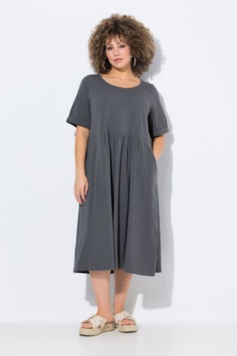 Plus size veliki brojevi Haljina midi kratkih rukava okruglog izreza za punije