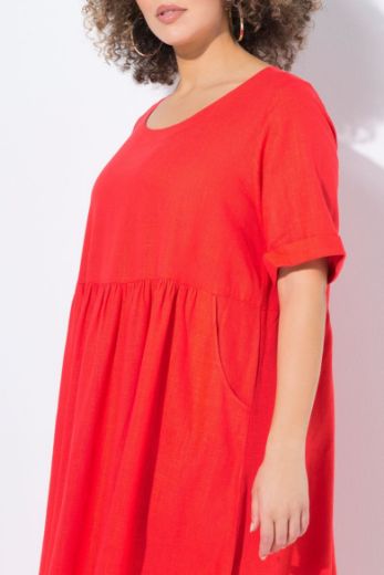 Plus size veliki brojevi Haljina kratkih rukava od mješavine lana za punije