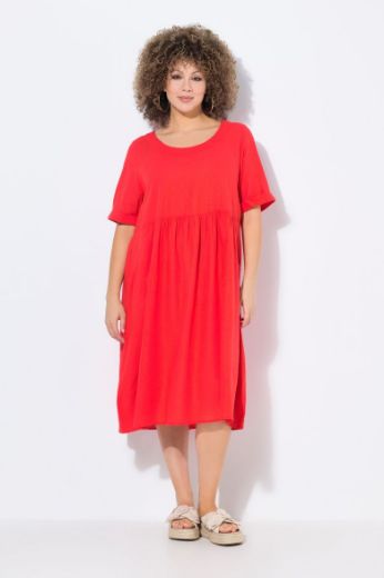 Plus size veliki brojevi Haljina kratkih rukava od mješavine lana za punije