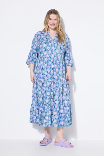 Plus size veliki brojevi Haljina maxi 3/4 rukava na volane za punije