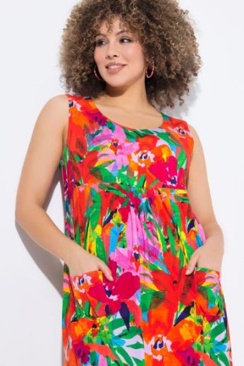Plus size veliki brojevi Haljina midi bez rukava okruglog ovratnika za punije