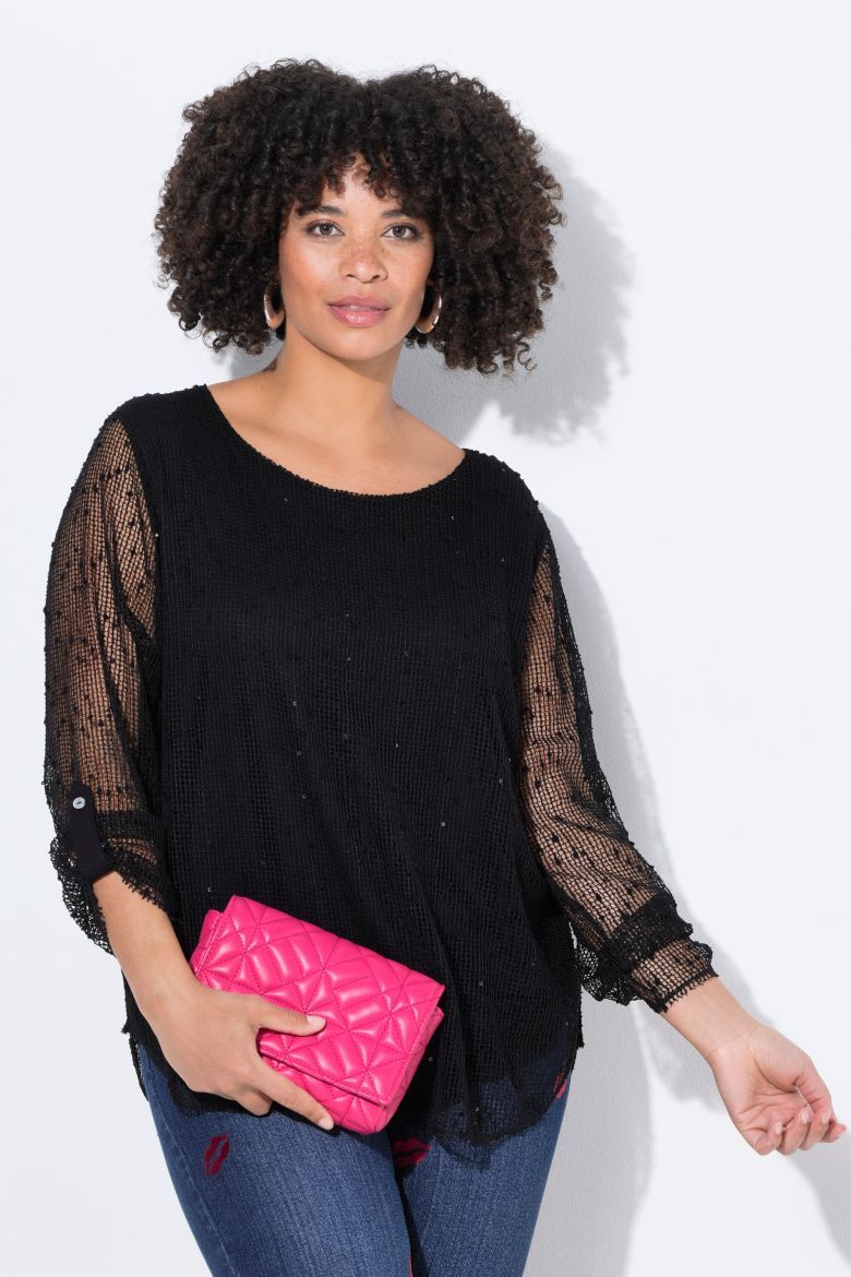 Plus size veliki brojevi Bluza 3/4 rukava mrežastog uzorka za punije