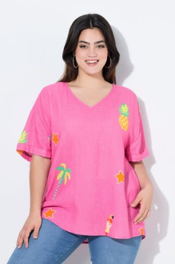 Plus size veliki brojevi Bluza od muslina kratkih rukava za punije