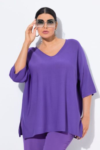 Plus size veliki brojevi Pulover V ovratnika 3/4 rukava za punije