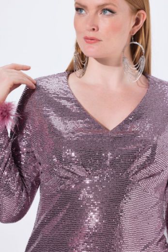 Plus size veliki brojevi Haljina dugih rukava V ovratnika za punije