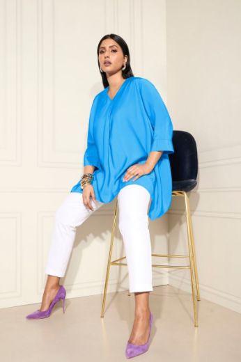 Plus size veliki brojevi Pulover polu rukava V ovratnika za punije