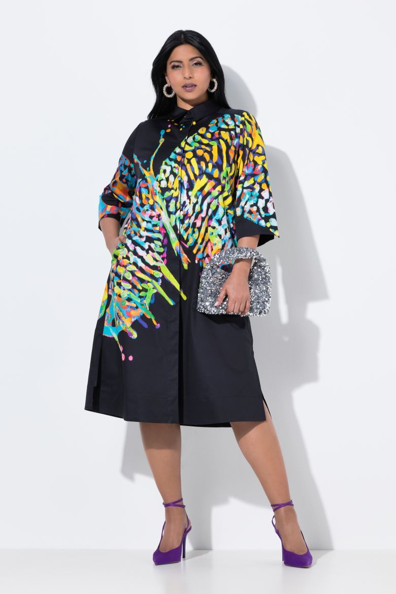 Plus size veliki brojevi Haljina midi 3/4 rukava na kopčanje za punije