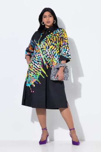 Plus size veliki brojevi Haljina midi 3/4 rukava na kopčanje za punije