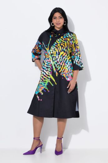 Plus size veliki brojevi Haljina midi 3/4 rukava na kopčanje za punije