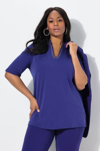 Plus size veliki brojevi Majica s ukrasima na ovratniku kratki rukavi za punije