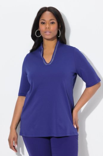 Plus size veliki brojevi Majica s ukrasima na ovratniku kratki rukavi za punije