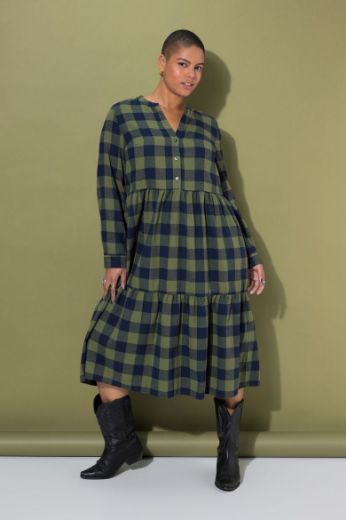 Plus size veliki brojevi Haljina dugih rukava karirana za punije