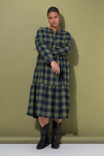 Plus size veliki brojevi Haljina dugih rukava karirana za punije