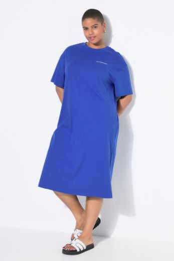 Plus size veliki brojevi Haljina midi kratih rukava šireg kroja za punije
