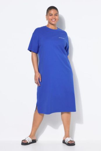 Plus size veliki brojevi Haljina midi kratih rukava šireg kroja za punije