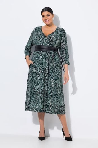 Plus size veliki brojevi Haljina 3/4 rukava V ovratnika za punije