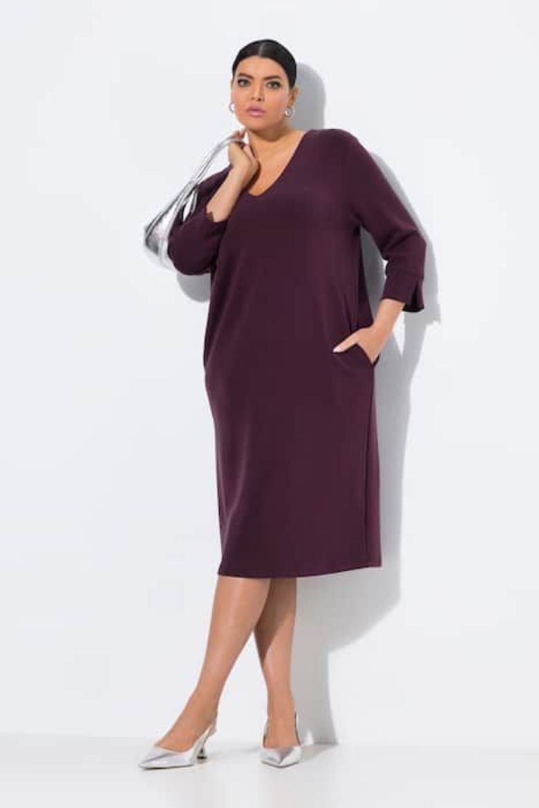 Plus size veliki brojevi Haljina 3/4 rukava V ovratnika za punije