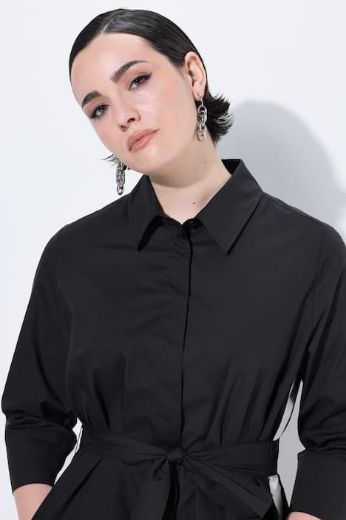 Plus size veliki brojevi Haljina 3/4 rukava na kopčanje s pojasom za vezanje za punije