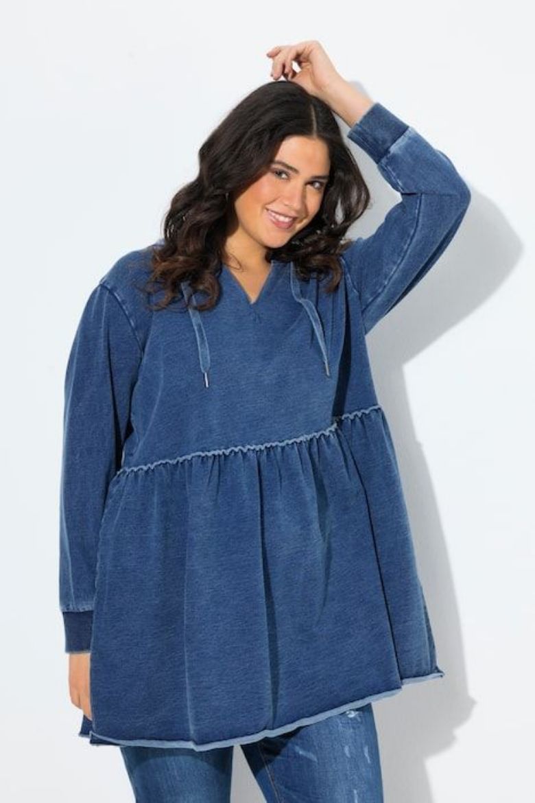 Plus size veliki brojevi Majica dugih rukava s kapuljačom A kroja za punije
