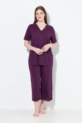 Plus size veliki brojevi Pidžama kratkih rukava i ukrasnom čipkom na obrubima za punije