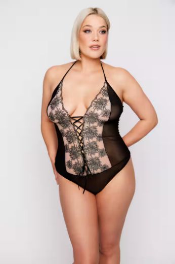 Plus size veliki brojevi Bodi od prozirne čipke za punije