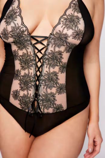 Plus size veliki brojevi Bodi od prozirne čipke za punije
