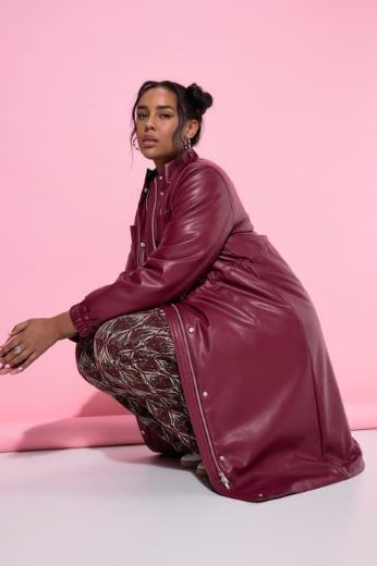 Plus size veliki brojevi Kaput dužeg kroja od umjetne kože za punije