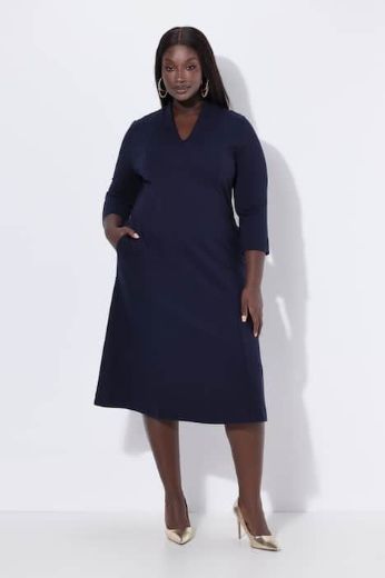 Plus size veliki brojevi Haljina 3/4 rukava s V izrezom za punije