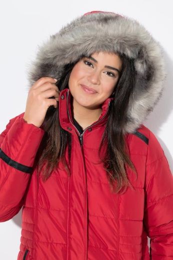 Plus size veliki brojevi Jakna štepana s imitacijom krzna na kapuljači za punije