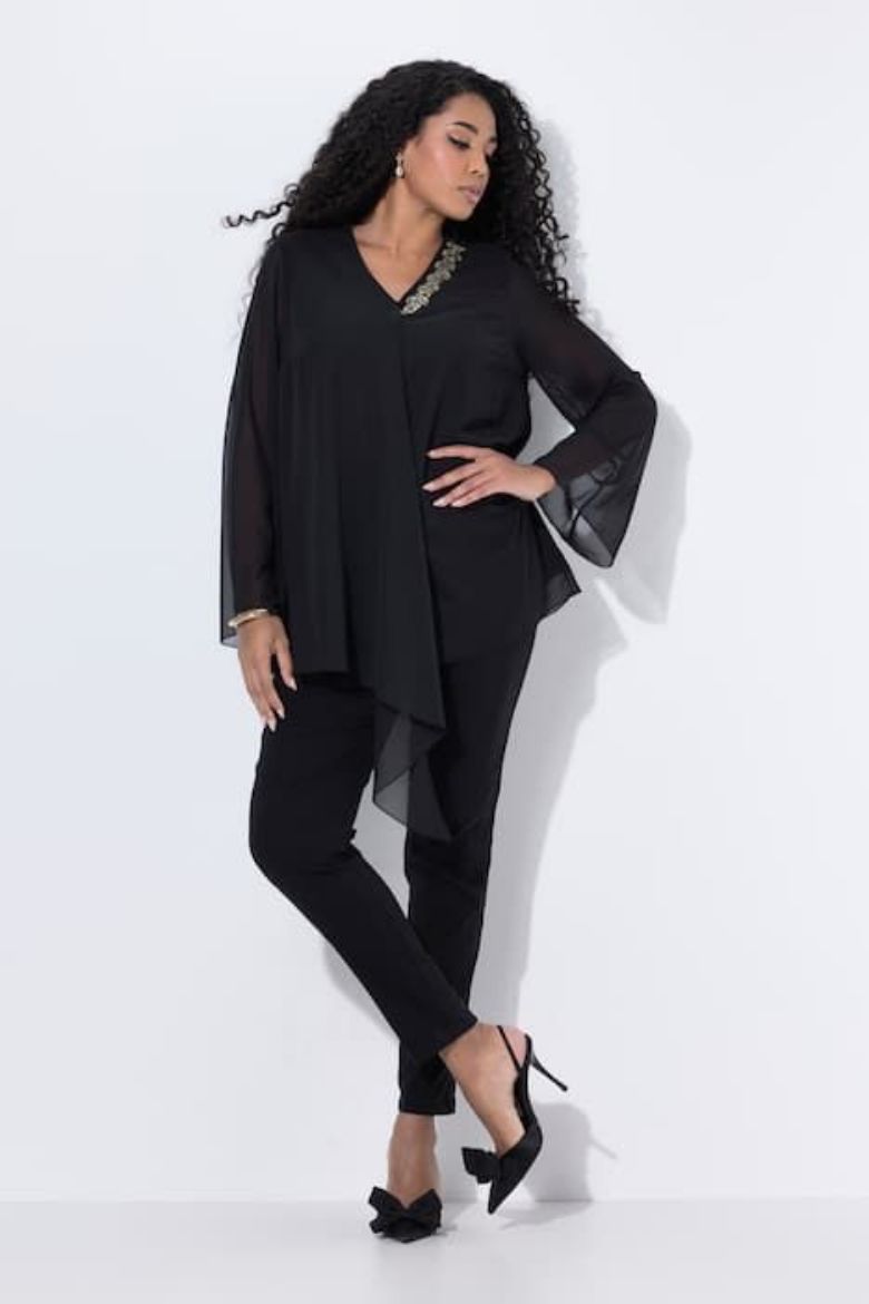 Plus size veliki brojevi Majica elegantna  s ukrasnim detaljima na ovratniku za punije