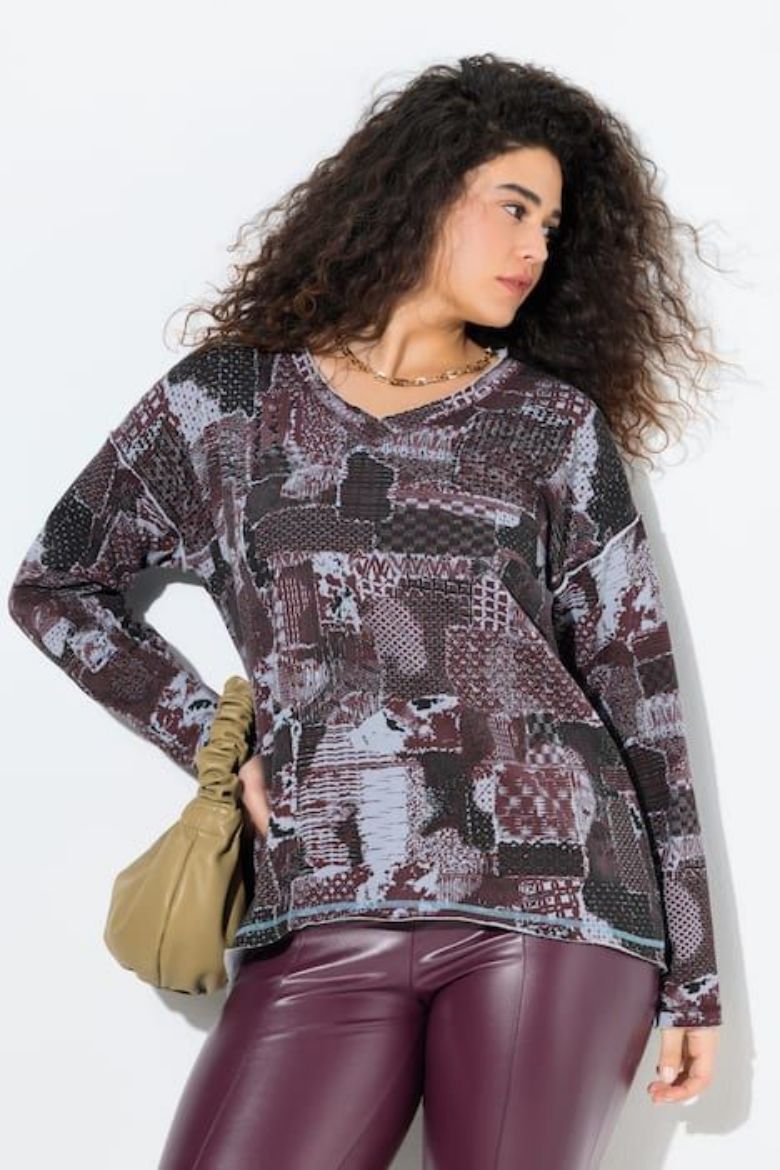 Plus size veliki brojevi Majica dugih rukava V ovratnika za punije