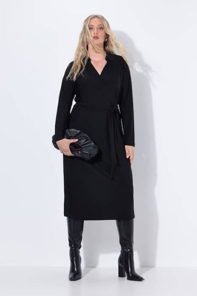 Veliki brojevi Haljina elegantna midi dugih rukava moda za punije