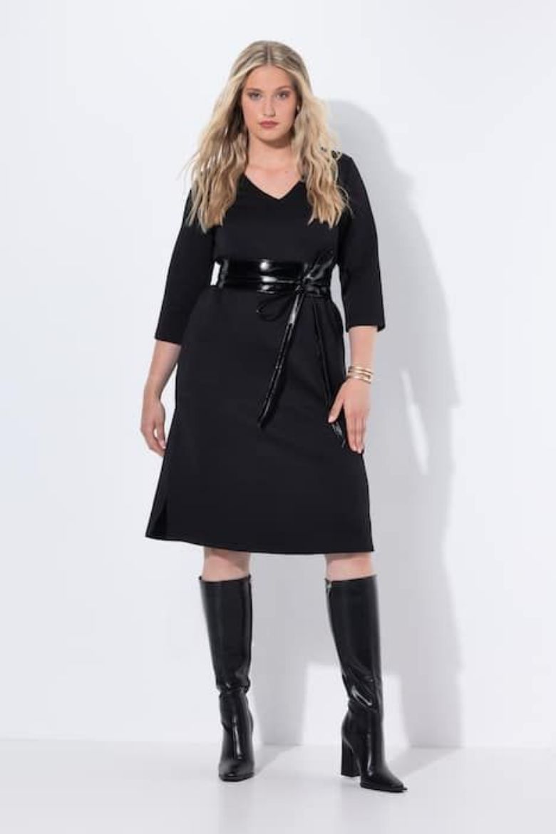 Plus size veliki brojevi Haljina 3/4 rukava V ovratnika za punije