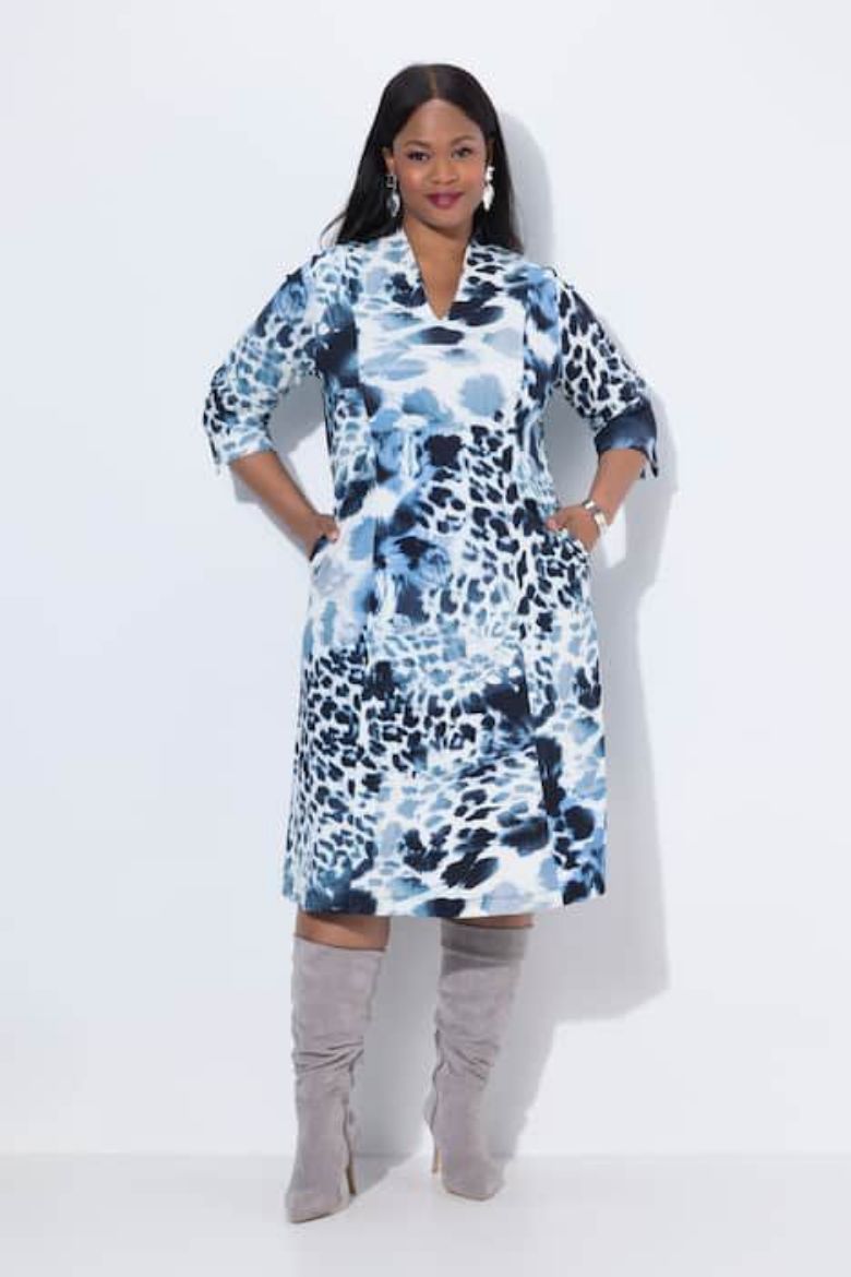 Plus size veliki brojevi Haljina midi 3/4 rukava za punije