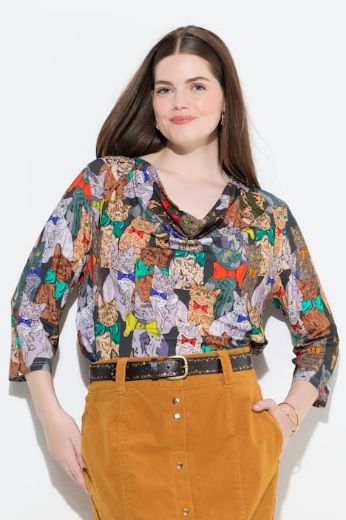 Plus size veliki brojevi Majica s printom spuštenog ovratnika za punije