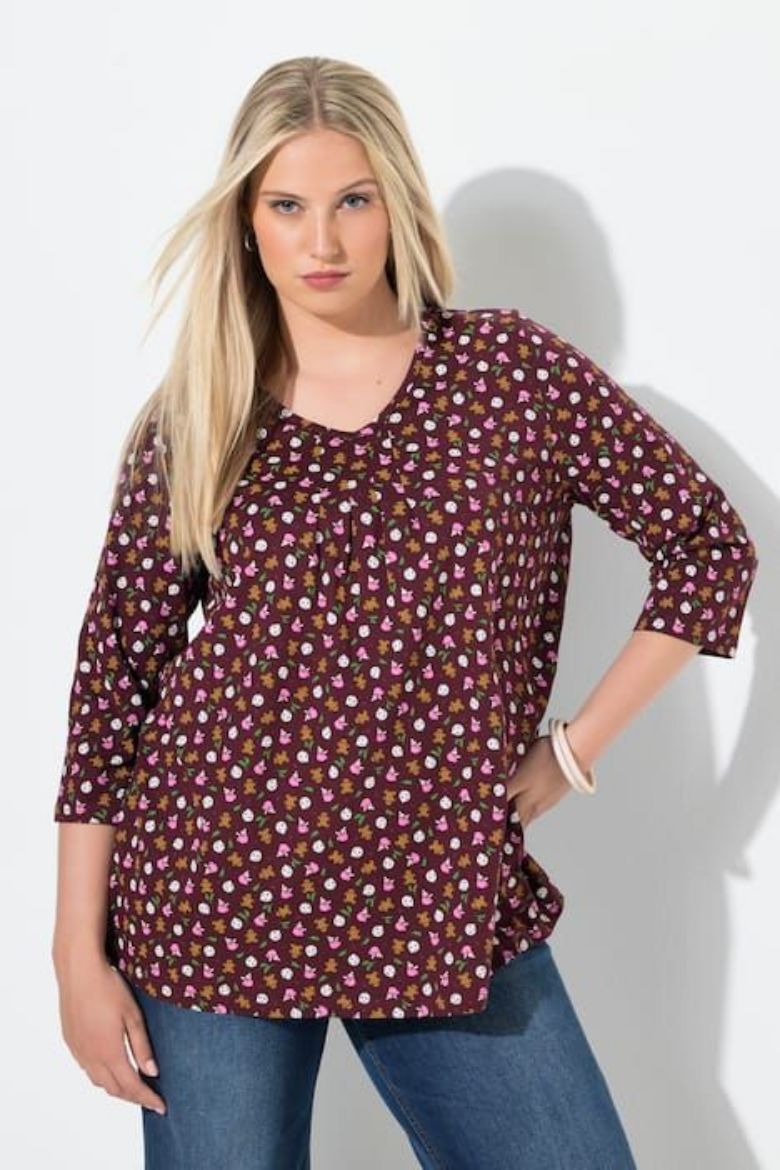 Plus size veliki brojevi Majica 3/4 rukava V ovratnika za punije