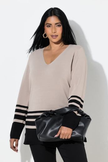 Plus size veliki brojevi Pulover dugih rukava V ovratnika za punije