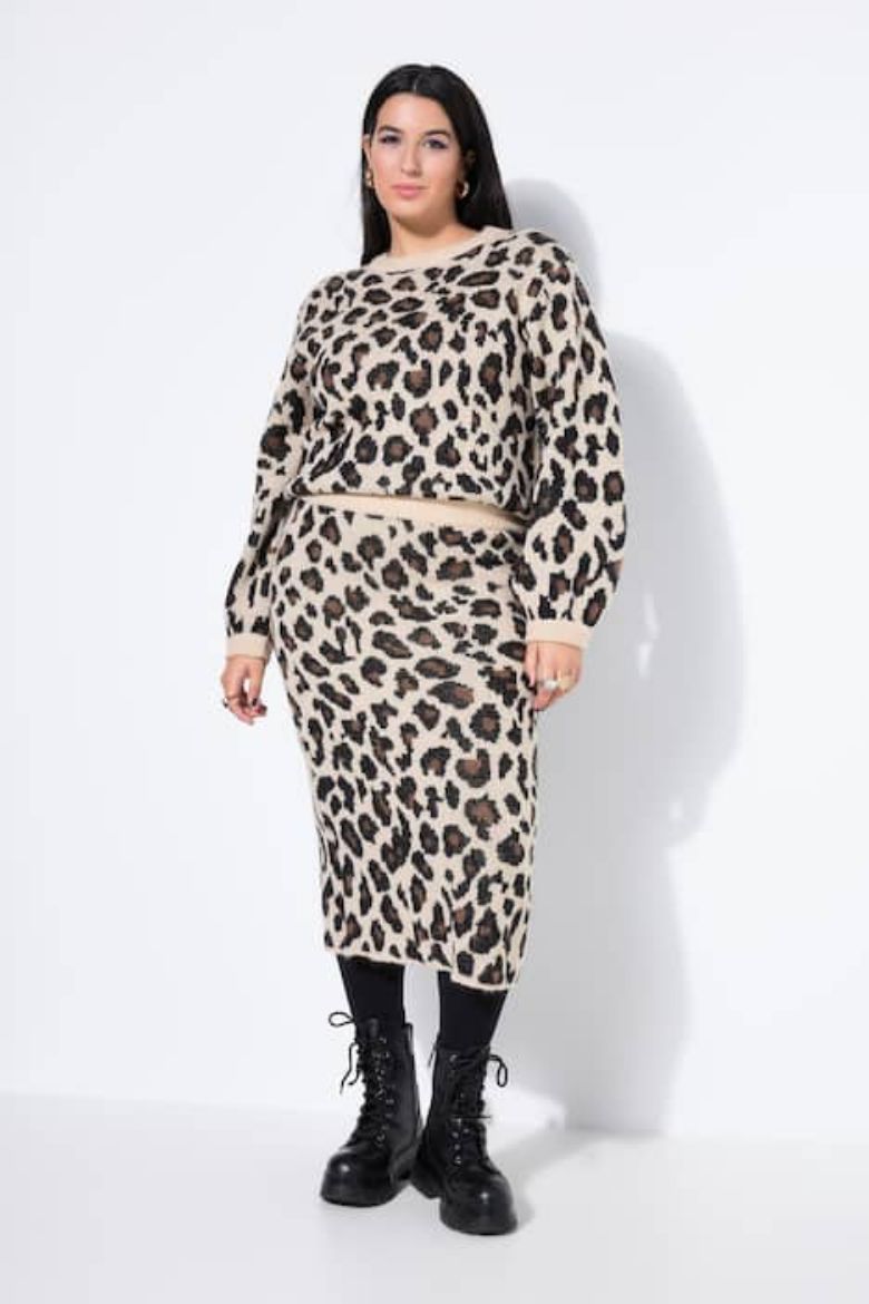 Plus size veliki brojevi Suknja midi s leopard uzorkom za punije