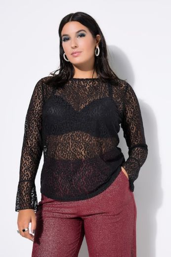 Plus size veliki brojevi Majica dugih rukava od prozirne čipke za punije