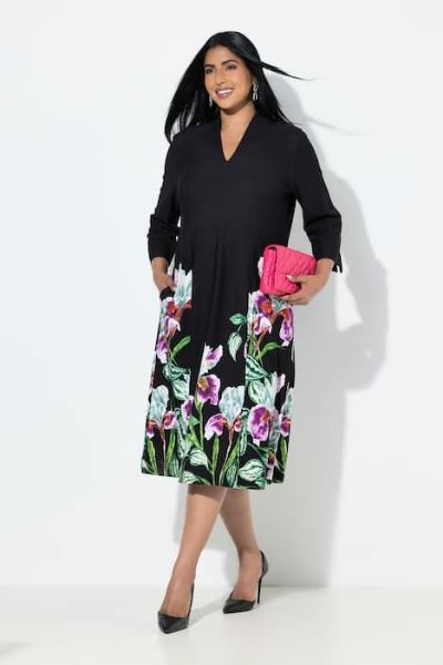 Veliki brojevi Haljina midi 3/4 rukava moda za punije