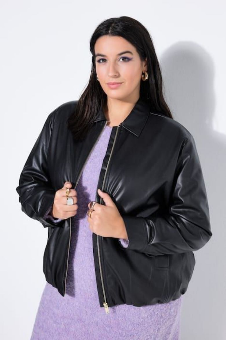 Plus size veliki brojevi Jakna u izgledu kože šireg kroja za punije
